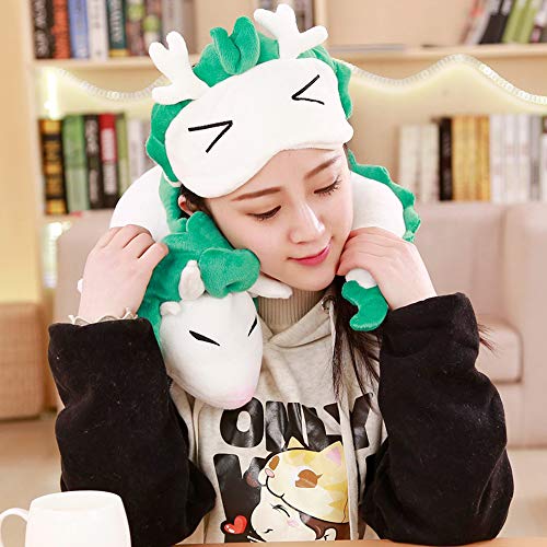 Dragon Neck Pillow Anime Cute U-Shaped Pillow with Eye Mask - Soft Small Whit...