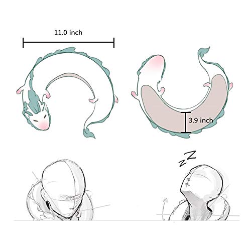 Dragon Neck Pillow Anime Cute U-Shaped Pillow with Eye Mask - Soft Small Whit...