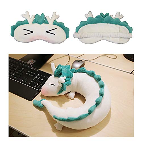 Dragon Neck Pillow Anime Cute U-Shaped Pillow with Eye Mask - Soft Small Whit...
