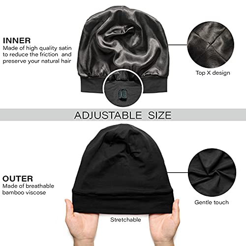 Silk Satin Bonnet Hair Cover Sleep Cap for Sleeping Beanie Hat Adjustable Sta...
