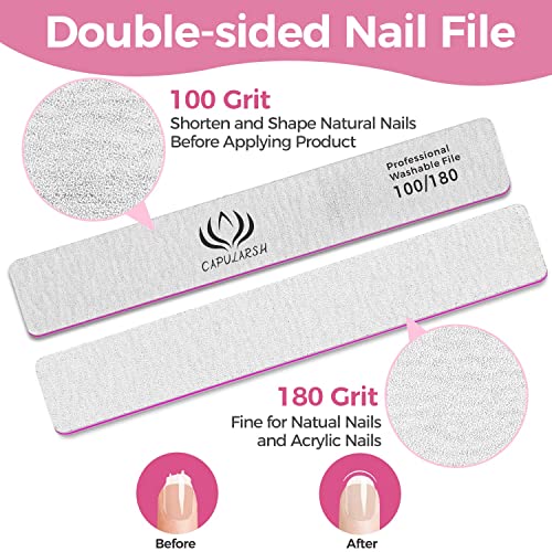 18pcs Nail File for Acrylic Nails - Capularsh 100/180 Grit Professional Doubl...
