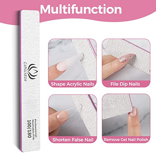 18pcs Nail File for Acrylic Nails - Capularsh 100/180 Grit Professional Doubl...