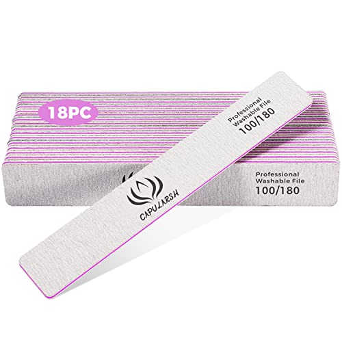 18pcs Nail File for Acrylic Nails - Capularsh 100/180 Grit Professional Doubl...