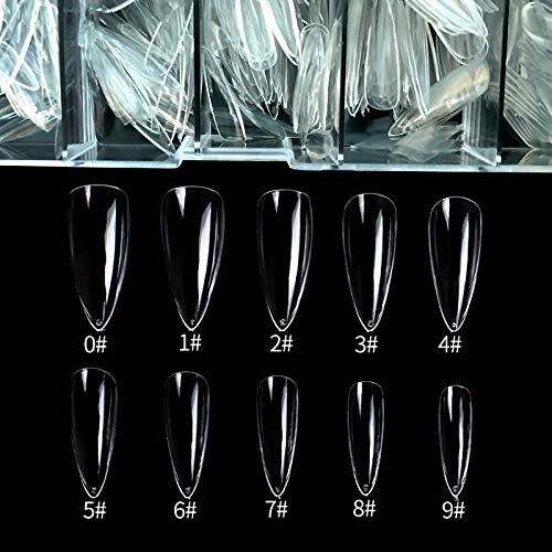 Care.D.N Clear Long Stiletto Fake Nails Tips for Girls, Full Cover Acrylic Cl...