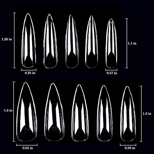 Care.D.N Clear Long Stiletto Fake Nails Tips for Girls, Full Cover Acrylic Cl...