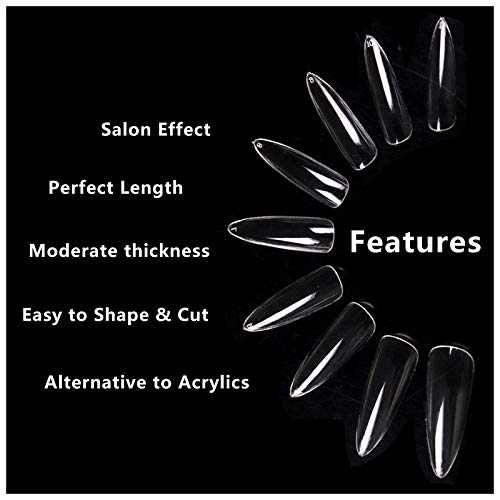 Care.D.N Clear Long Stiletto Fake Nails Tips for Girls, Full Cover Acrylic Cl...