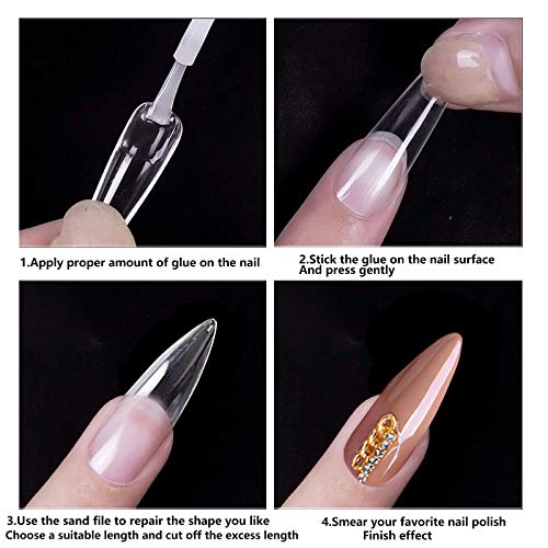Care.D.N Clear Long Stiletto Fake Nails Tips for Girls, Full Cover Acrylic Cl...