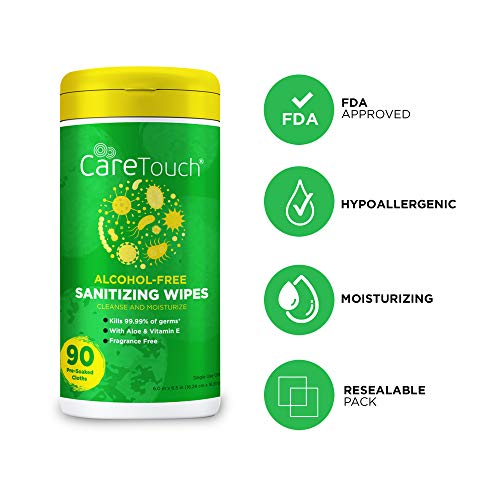 Care Touch Alcohol-Free Hand Sanitizing Wipes - 1 Canister - 90 Antibacterial...