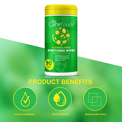 Care Touch Alcohol-Free Hand Sanitizing Wipes - 1 Canister - 90 Antibacterial...