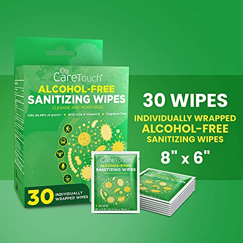 Care Touch Alcohol-Free Hand Sanitizing Wipes, 30 Individually Wrapped Hand W...