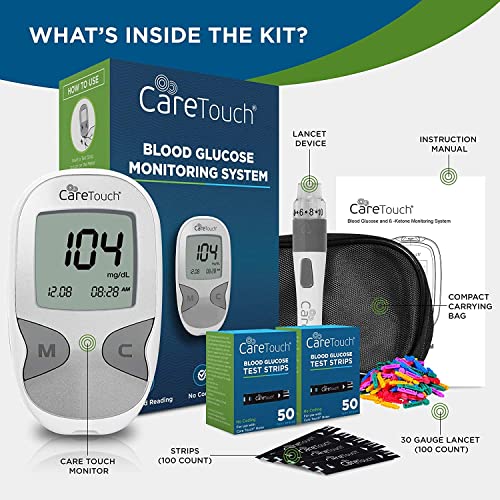 Care Touch Diabetes Testing Kit - Blood Glucose Monitor Kit with 100 Blood Su...
