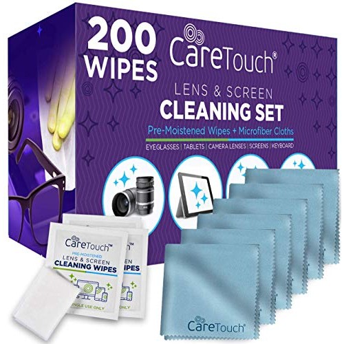 Care Touch Lens Wipes for Eyeglasses and Microfiber Cleaning Cloths, 200 Glas...