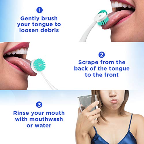 Oralganix 2-in-1 Tongue Cleaner - 4 Pack - Tongue Brush and Scraper (Multicolor)