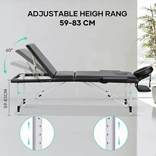 Careboda Professional Massage Table Portable Massage Bed, 3 Section Aluminum ...