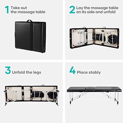 Careboda Professional Massage Table Portable Massage Bed, 3 Section Aluminum ...