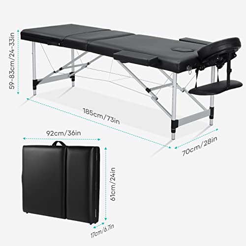 Careboda Professional Massage Table Portable Massage Bed, 3 Section Aluminum ...