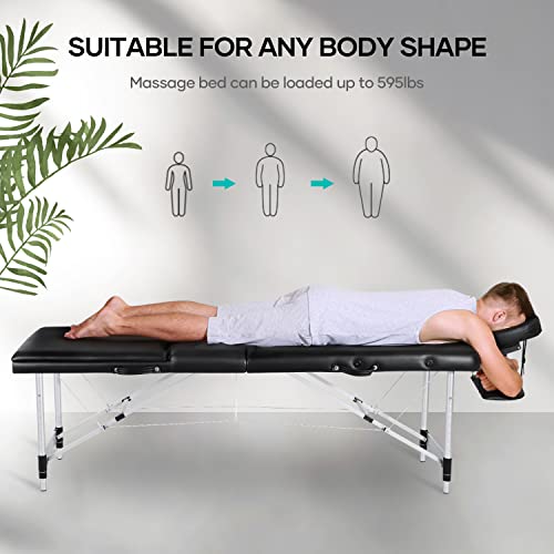 Careboda Professional Massage Table Portable Massage Bed, 3 Section Aluminum ...
