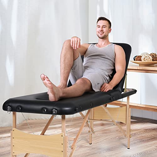 Careboda Professional Massage Table Portable Massage Bed, 3 Section Wood Fram...