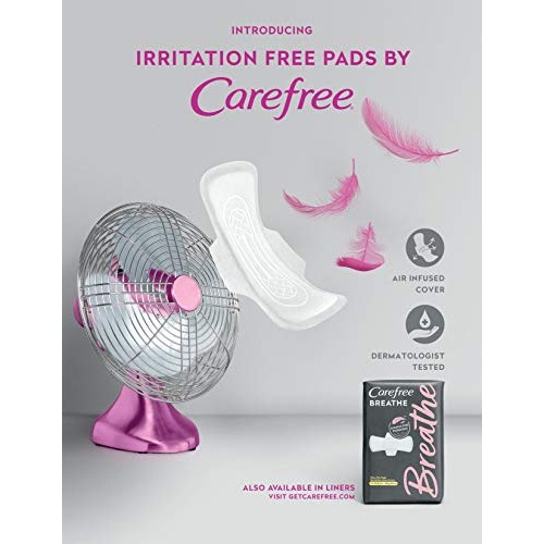 Carefree Breathe Ultra Thin Overnight Pads with Wings, White, Unscented, 24 C...