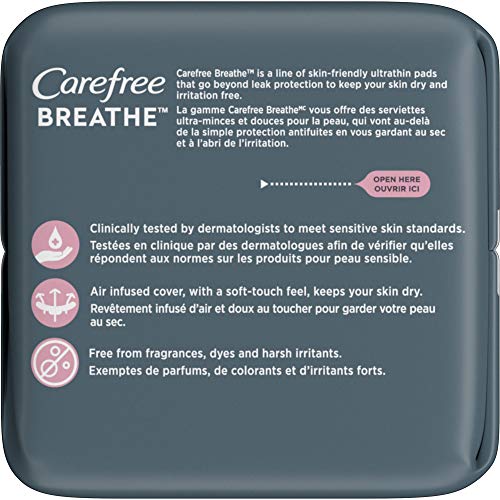 Carefree Breathe Ultra Thin Overnight Pads with Wings, White, Unscented, 24 C...