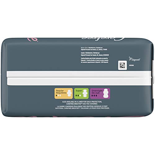 Carefree Breathe Ultra Thin Overnight Pads with Wings, White, Unscented, 24 C...