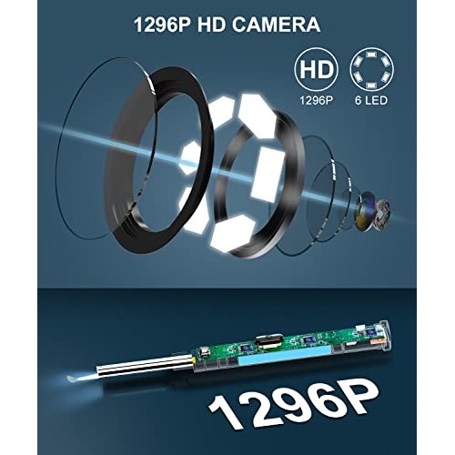 Ear Wax Removal Tool, 1296P Ear Cleaner Camera, 6 LED Lights, WiFi Ear Cleani...