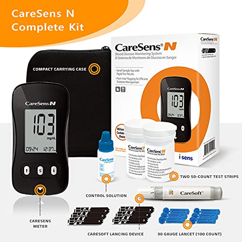 CareSens N Blood Diabetes Testing Kit with 100 Test Strips, 1 Glucose Meter, ...