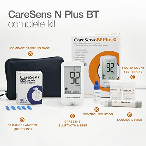 CareSens N Plus Bluetooth Blood Diabetes Monitoring Kit with 100 Test Strips,...