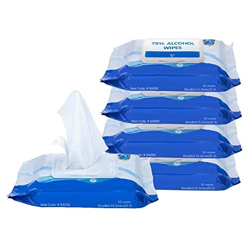 Advanced 75% Alcohol Sanitizing Wipes, 5 Packs of 50 (250 Wipes)