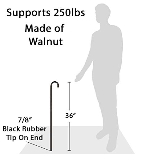 Carex Round Handle Walnut Finish Wood Cane - Walking Cane with Rubber Tip - F...