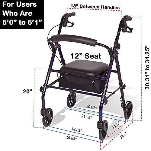 Carex Steel Rollator Walker with Seat and Wheels - Rolling Walker for Seniors...