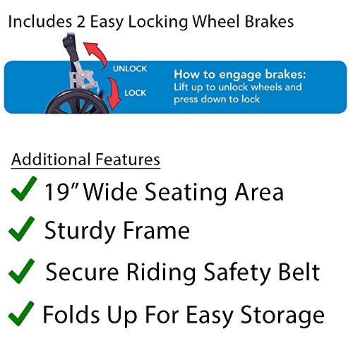 Carex Transport Wheelchair With 19 inch Seat - Folding Transport Chair with F...