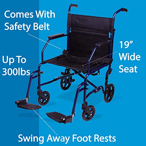 Carex Transport Wheelchair With 19 inch Seat - Folding Transport Chair with F...