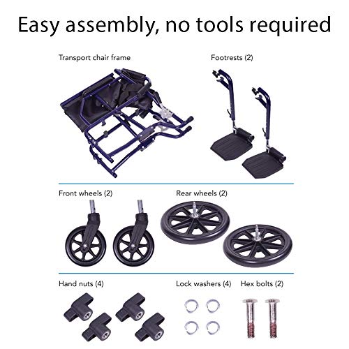 Carex Transport Wheelchair With 19 inch Seat - Folding Transport Chair with F...