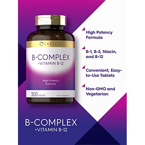 B Complex Vitamin with B12 | 300 Tablets | Vegetarian Formula | Non-GMO, Glut...
