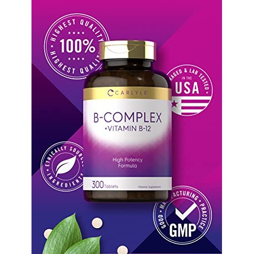 B Complex Vitamin with B12 | 300 Tablets | Vegetarian Formula | Non-GMO, Glut...
