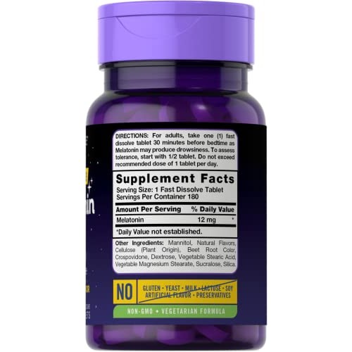 Carlyle Melatonin 12 mg Fast Dissolve 180 Tablets | Nighttime Aid | Natural B...