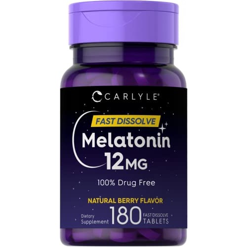 Carlyle Melatonin 12 mg Fast Dissolve 180 Tablets | Nighttime Aid | Natural B...