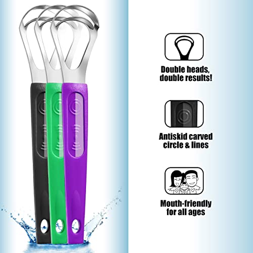 3-Pack Tongue Scraper with Travel Case, Professional Metal Tounge Scrappers S...