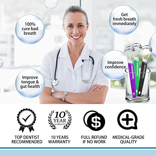 3-Pack Tongue Scraper with Travel Case, Professional Metal Tounge Scrappers S...