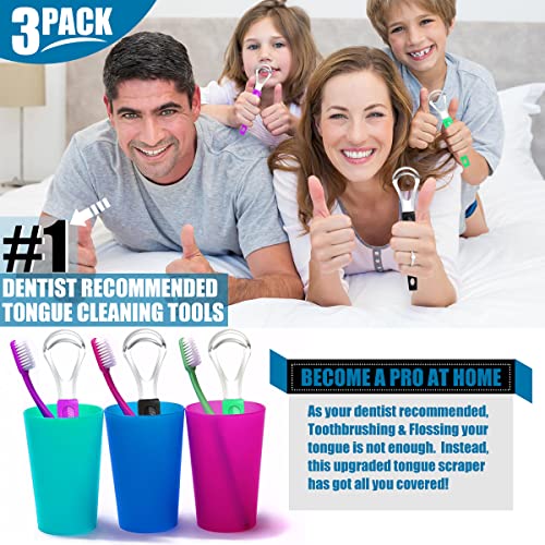 3-Pack Tongue Scraper with Travel Case, Professional Metal Tounge Scrappers S...