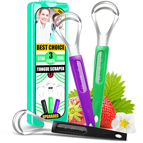 3-Pack Tongue Scraper with Travel Case, Professional Metal Tounge Scrappers S...
