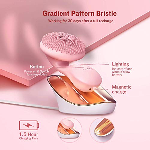 Silicone Facial Cleansing Brush,Ultrasonic Face / Body Cleanser, 4 Function M...