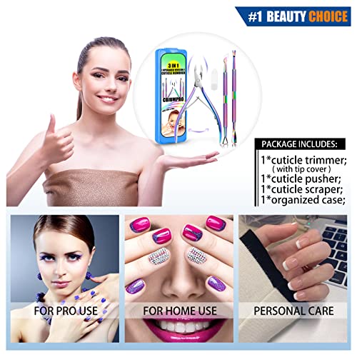 Cuticle Trimmer with Cuticle Pusher, Nail Scraper, 3-in-1 Professional Cuticl...