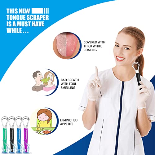 Tongue Scraper, 4 Pack Medical Grade Metal Stainless Steel Tongue Scraping To...