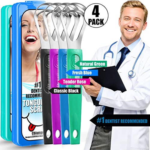 Tongue Scraper, 4 Pack Medical Grade Metal Stainless Steel Tongue Scraping To...