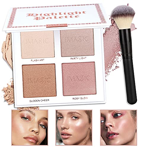 CCbeauty 4 Color Highlighter Makeup Palette with Powder Brush Shimmer Bronzer...