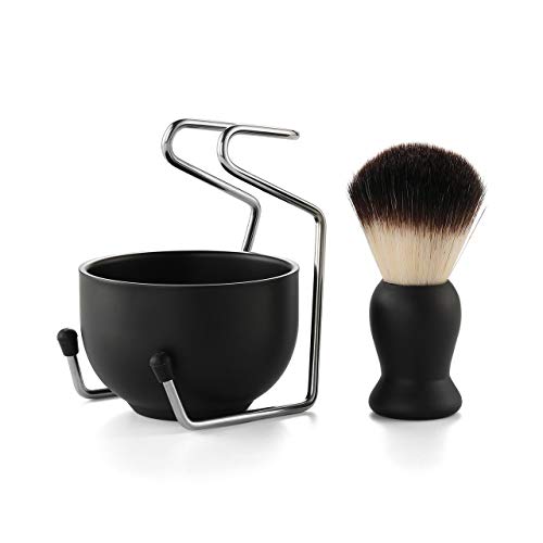 CCbeauty Men Black 3Pcs Shaving Set, 3.2" Black Stainless Steel Shaving Bowl ...