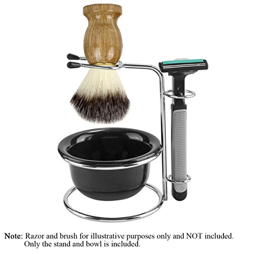 CCbeauty Shaving Stand and Bowl Set Stainless Steel Razor Brush Holder Shavin...