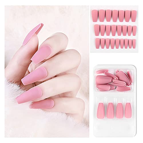 Fake Matte Nails Tips, Full Cover False Nail with Glue, Press On Nail Long Ma...